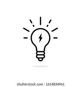 lightning in light bulb thin line icon. lineart flat stroke invention logotype graphic art design isolated on white background. concept of simple sign or label for modern info education or elearning