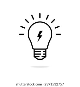 lightning in light bulb thin line icon. lineart flat stroke invention logotype graphic art design isolated on white background. concept of simple sign or label for modern info education or elearning