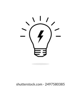 lightning in light bulb thin line icon. lineart flat stroke invention logotype graphic art design isolated on white background. concept of simple sign or label for