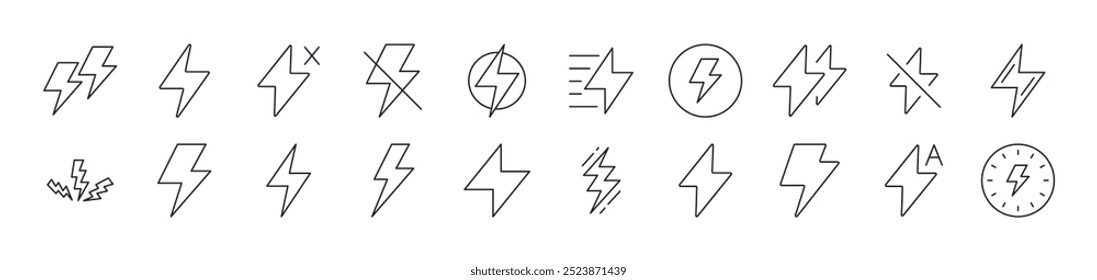 Lightning Line Icon Collection. Editable Stroke. Minimalistic Linear Pictogram for Design of Cards, Apps, Banners, Posts 