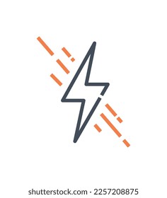 Lightning line icon. Metaphor of energy, electricity and speed. Natural phenomenon and atmosphere, autumn season. Strength and power. Logo for company or organization. Cartoon flat vector illustration