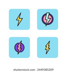 Lightning Line-Symbol gesetzt. Thunderbolt, Hochspannung, elektrische Abbuchung. Energie- oder Stromsymbol. Kann für Piktogramm, Webdesign, Emblem verwendet werden