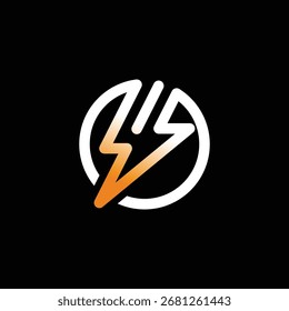 Lightning logo with bold line art style in a circle