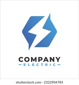 Lightning logo concept negative space style. Energy and electricity symbol. Thunder sign in hexagon. Power and electric emblem. Flash fast speed logo vector template