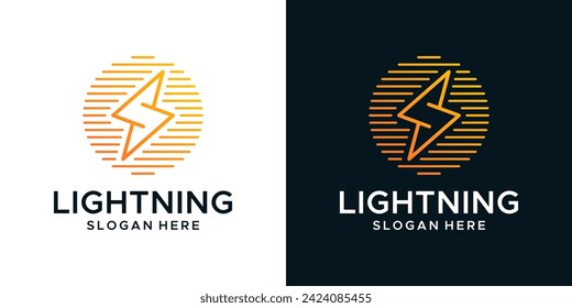Lightning logo design template with abstract sun with line style model graphic design vector. Symbol, icon, creative.
