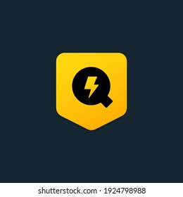 Blitzlogo mit dem Buchstaben Q in Form eines robusten Schildes. 