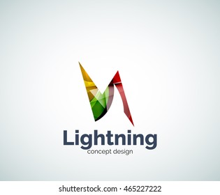 Lightning logo template, abstract geometric glossy business icon