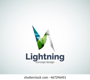 Lightning logo template, abstract geometric glossy business icon