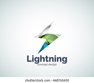 Lightning logo template, abstract geometric glossy business icon