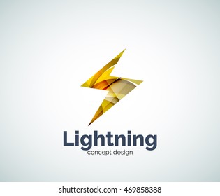 Lightning logo template, abstract geometric glossy business icon