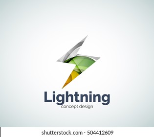 Lightning logo template, abstract geometric glossy business icon