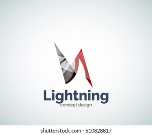 Lightning logo template, abstract geometric glossy business icon