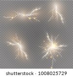 lightning Magic and bright light effects. Vector illustration. Discharge electric current. Charge current. Natural phenomena. Energy effect illustration. Bright light flare and sparks