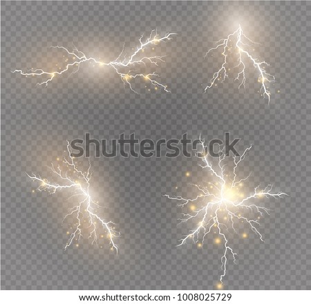 lightning Magic and bright light effects. Vector illustration. Discharge electric current. Charge current. Natural phenomena. Energy effect illustration. Bright light flare and sparks