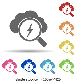 Lightning, magnifier, cloud, analytic services in multi color style icon. Simple glyph, flat vector of business icons for ui and ux, website or mobile application