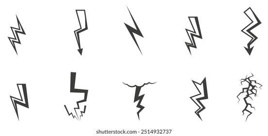 Iconos monocromáticos del relámpago fijados Vector