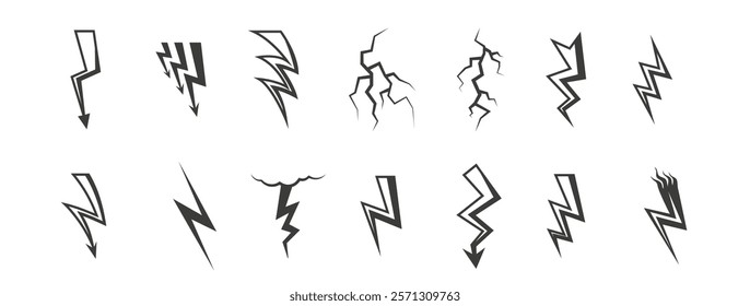 lightning monochrome icons set vector