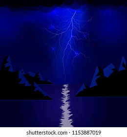 Lightning of mountains and the sea. Vector electric light thunder spark. Blue lightning or magic power blast storm template for your creative design