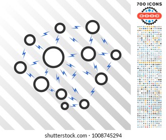 Lightning Network icon with 7 hundred bonus bitcoin mining and blockchain symbols. Vector illustration style is flat iconic symbols designed for bitcoin software.