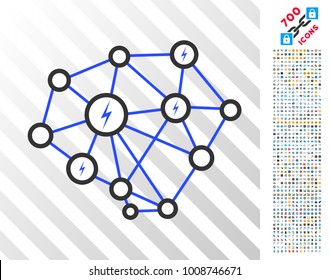 Lightning Network icon with 700 bonus bitcoin mining and blockchain pictograms. Vector illustration style is flat iconic symbols designed for bitcoin apps.