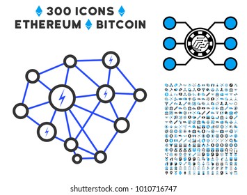 Lightning Network pictograph with 3 hundred additional blockchain pictographs. Vector illustration style is flat iconic symbols designed for crypto-currency software.