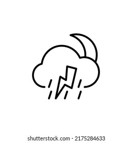 lightning night editable outline icon, weather icon