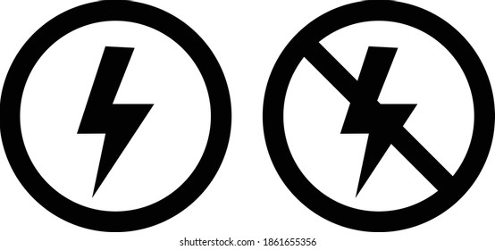 lightning and no lightning on white background. lightning sign. no flash symbol. electric sign. flat style. 
