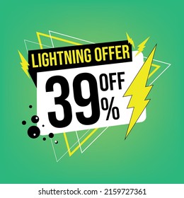 Oferta relámpago, 39% de descuento, 39% de descuento, promoción de ventas, plantilla de oferta flash