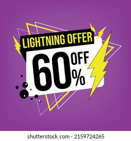 Lightning offer, 60% off, sixty percent off, promotion for sales, flash offer template