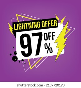 Lightning offer, 97% off, ninety-seven percent off, promotion for sales, flash offer template