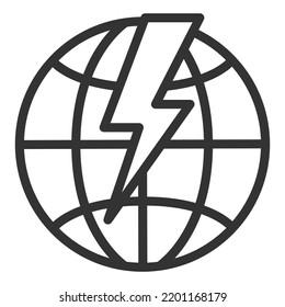 Lightning on the background of the globe - icon, illustration on white background, outline style