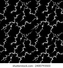 Lightning on a black background. Seamless pattern of electric lightning, energy effects. A picture of sharp cracks in the ground. Vector illustration.