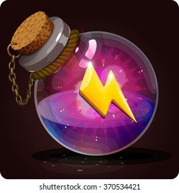 lightning on the bottle icon game magic. Game icon of magic elixir. Vector design for app user interface