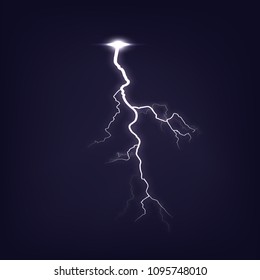 Lightning on dark purple night sky isolated. Vector illustration, eps10. 