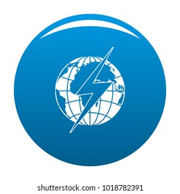 Lightning on earth icon vector blue circle isolated on white background 