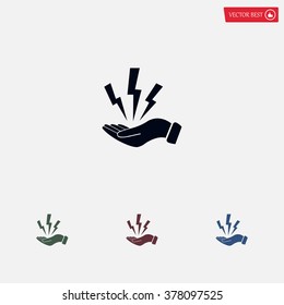 lightning on hand icon, vector illustration. Flat design style