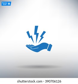 lightning on hand icon, vector illustration. Flat design style