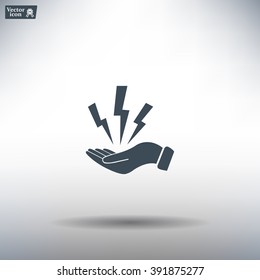 lightning on hand icon, vector illustration. Flat design style