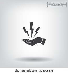 lightning on hand icon, vector illustration. Flat design style