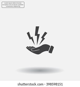 lightning on hand icon, vector illustration. Flat design style