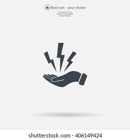 lightning on hand icon, vector illustration. Flat design style