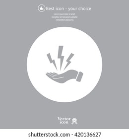 lightning on hand icon, vector illustration. Flat design style