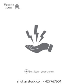 lightning on hand icon, vector illustration. Flat design style
