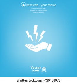 lightning on hand icon, vector illustration. Flat design style