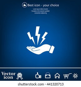 lightning on hand icon, vector illustration. Flat design style