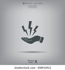 lightning on hand icon, vector illustration. Flat design style