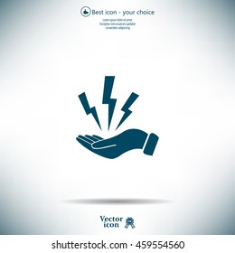lightning on hand icon, vector illustration. Flat design style
