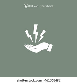 lightning on hand icon, vector illustration. Flat design style