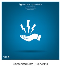 lightning on hand icon, vector illustration. Flat design style