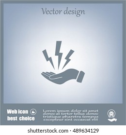 lightning on hand icon, vector illustration. Flat design style